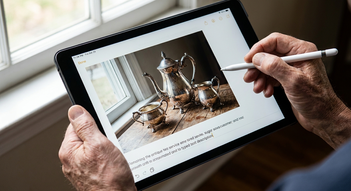 Cataloging vintage family items with a digital tablet
