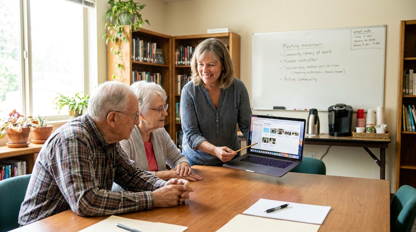 Seniors learning digital storytelling in a community workshop