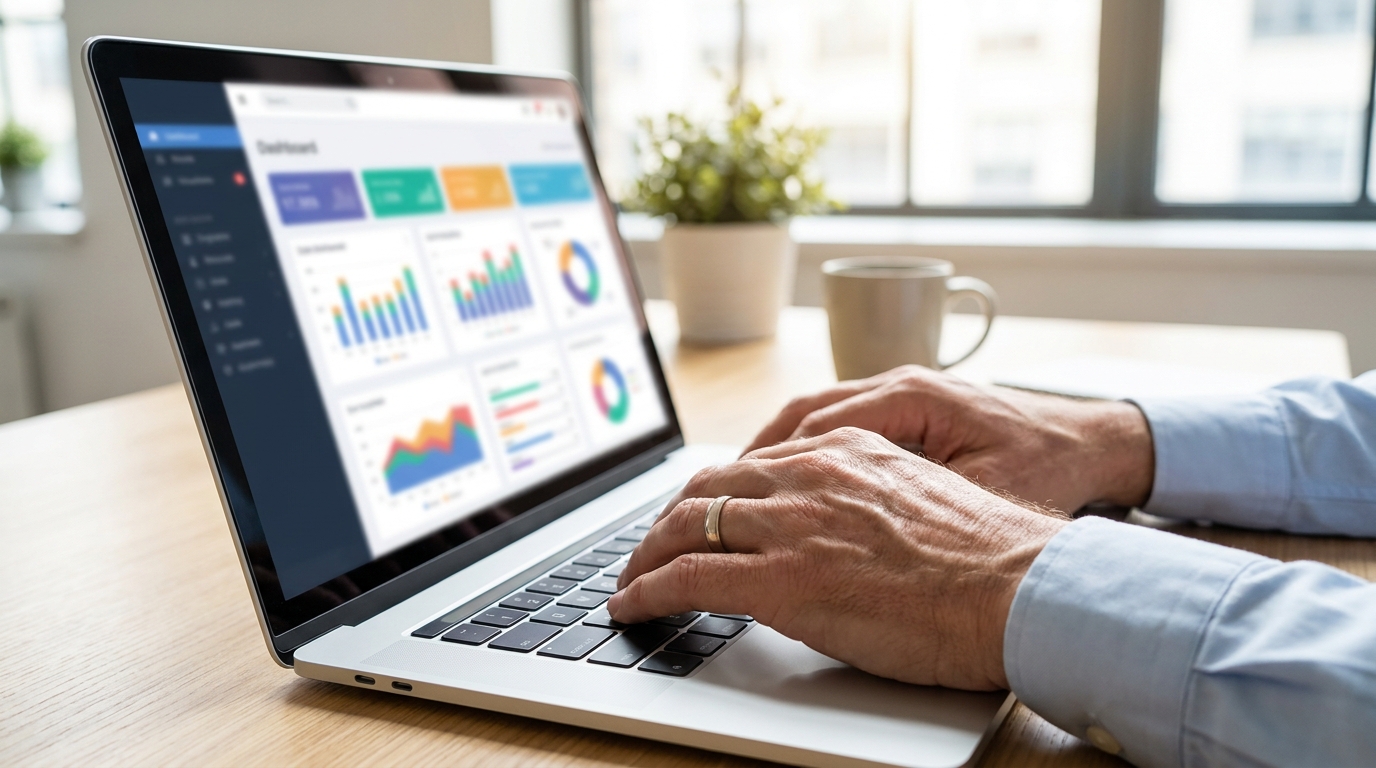 Hands analyzing e-commerce sales data and product trends on a laptop screen.